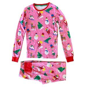 MINI BODEN Christmas Pajamas Girls 12 152 Pink Santa Reindeer Cotton Holiday PJs